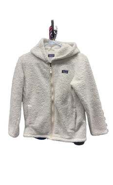 Patagonia Girls Large Hooded Fleece Full Zip Jacket Birch White